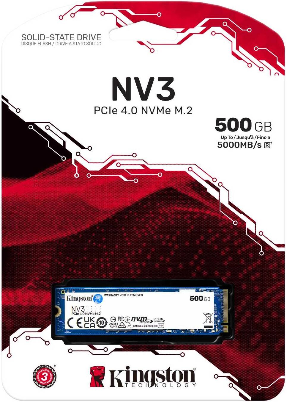 Kingston NV3 500GB NVMe SSD Gen4 Upto 5000Mb/s-SNV3S/500G Kingston NV3 500GB NVMe SSD Gen4 Upto 5000Mb/s-SNV3S/500G